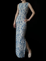 Load image into Gallery viewer, Floral Stretch Maxi Dress in Blue/White