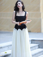Load image into Gallery viewer, Duo Drop Waist Sleeveless Dress in White/Black