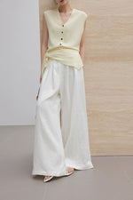 Load image into Gallery viewer, Sleeveless Collar Top // Wide Leg Trousers in White