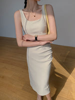 Load image into Gallery viewer, Side Shirring Sheath Dress in Beige