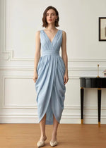 Load image into Gallery viewer, Gathered Drape Sleeveless Dress in Blue