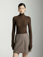Load image into Gallery viewer, Herringbone Asymmetric Mini Skirt in Brown