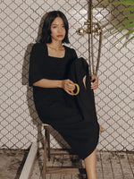 Load image into Gallery viewer, Tailored Flare Midi Dress in Black