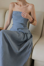 Load image into Gallery viewer, Chambray Gathered Bustier Top // Trousers // Maxi Skirt in Blue