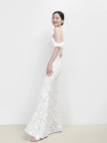 Load image into Gallery viewer, Off Shoulder Lace Gown in White