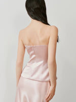 Load image into Gallery viewer, Satin Bow Bustier Peplum Top in Pink
