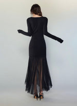 Load image into Gallery viewer, Asymmetric Tulle Panel Stretch Dress in Black