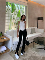 Load image into Gallery viewer, High Rise Split Hem Trumpet Jeans in Black