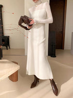 Load image into Gallery viewer, Turtleneck Panel Ribbed Maxi Dress in White