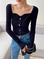 Load image into Gallery viewer, Sweetheart Button Knitted Long Top in Black