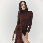 Load image into Gallery viewer, Evangeline Turtleneck Maxi Dress in Brown