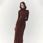 Load image into Gallery viewer, Evangeline Turtleneck Maxi Dress in Brown