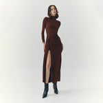 Load image into Gallery viewer, Evangeline Turtleneck Maxi Dress in Brown