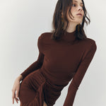 Load image into Gallery viewer, Evangeline Turtleneck Maxi Dress in Brown