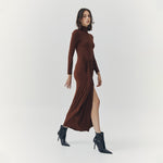Load image into Gallery viewer, Evangeline Turtleneck Maxi Dress in Brown