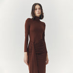 Load image into Gallery viewer, Evangeline Turtleneck Maxi Dress in Brown