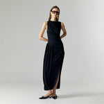 Load image into Gallery viewer, Evel Drape Stretch Dress in Black