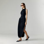 Load image into Gallery viewer, Evel Drape Stretch Dress in Black