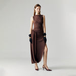 Load image into Gallery viewer, Evel Drape Stretch Dress in Brown