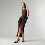 Load image into Gallery viewer, Evel Drape Stretch Dress in Brown