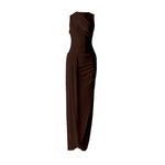 Load image into Gallery viewer, Evel Drape Stretch Dress in Brown