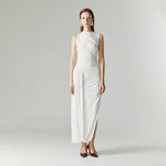 Load image into Gallery viewer, Evel Drape Stretch Dress in White