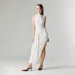 Load image into Gallery viewer, Evel Drape Stretch Dress in White