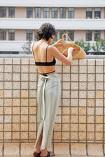 Load image into Gallery viewer, Linen Blend Striped Tie Maxi Skirt in Green