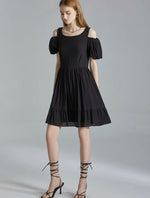 Load image into Gallery viewer, 2-Way Off Shoulder Flare Dress in Black