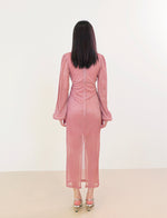 Load image into Gallery viewer, Textured Blouson Sleeve Midi Dress in Pink