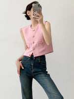 Load image into Gallery viewer, Tweed Pocket Vest Top in Pink