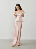Load image into Gallery viewer, Satin Bow Bustier Peplum Top in Pink