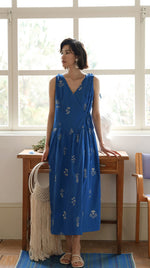 Load image into Gallery viewer, Floral Wrap Maxi Dress in Blue