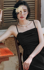 Load image into Gallery viewer, Rusching Cami Maxi Dress in Black