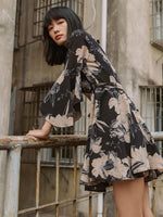 Load image into Gallery viewer, Floral Flare Mini Wrap Dress in Navy