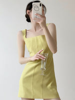 Load image into Gallery viewer, Mini Line Twill Shift Dress in Yellow