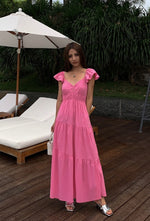 Load image into Gallery viewer, Flutter Sleeve Panel Pocket Maxi Dress in Pink