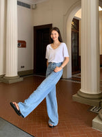 Load image into Gallery viewer, Relaxed Wide Straight Leg Heart Jeans in Blue