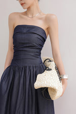 Load image into Gallery viewer, Chambray Bustier Maxi Dress in Navy