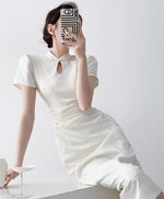 Load image into Gallery viewer, Classic Midi Cheongsam Dress in White
