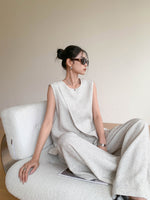 Load image into Gallery viewer, Light Tweed Top + Trousers Set in Cream