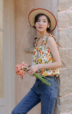 Load image into Gallery viewer, Floral Gathered Strap Bubble Top in Multi
