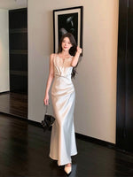 Load image into Gallery viewer, Keyhole Gathered Satin Gown in Champagne