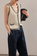 Load image into Gallery viewer, Contrast Knit Vest Top in Cream
