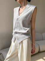 Load image into Gallery viewer, Knitted Sleeveless Button Vest Top in Grey