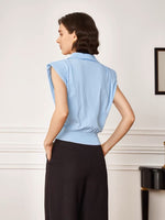 Load image into Gallery viewer, Light Knit Boxy Shoulder Button Top in Blue