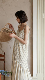 Load image into Gallery viewer, Asymmetric Striped Maxi Dress in Cream
