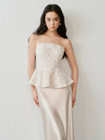 Load image into Gallery viewer, Peplum Lace Sheer Top// Maxi Skirt Set in Champagne