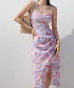 Load image into Gallery viewer, Cies Floral Wrap Tie Strap Slit Dress in Pink