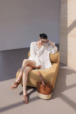 Load image into Gallery viewer, Tencel Blend Flute Blouse // Shorts in White